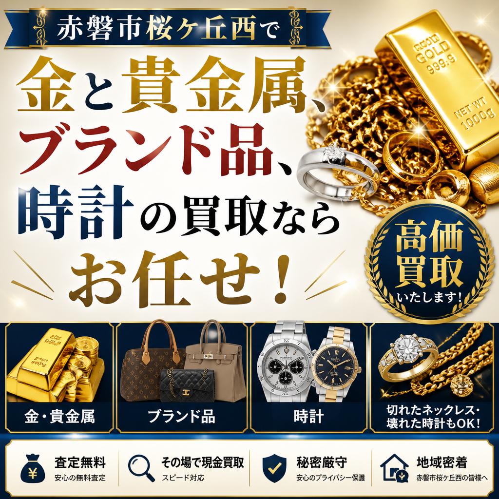 赤磐市桜ケ丘西で、金と貴金属、ブランド品、時計の買取ならお任せ！