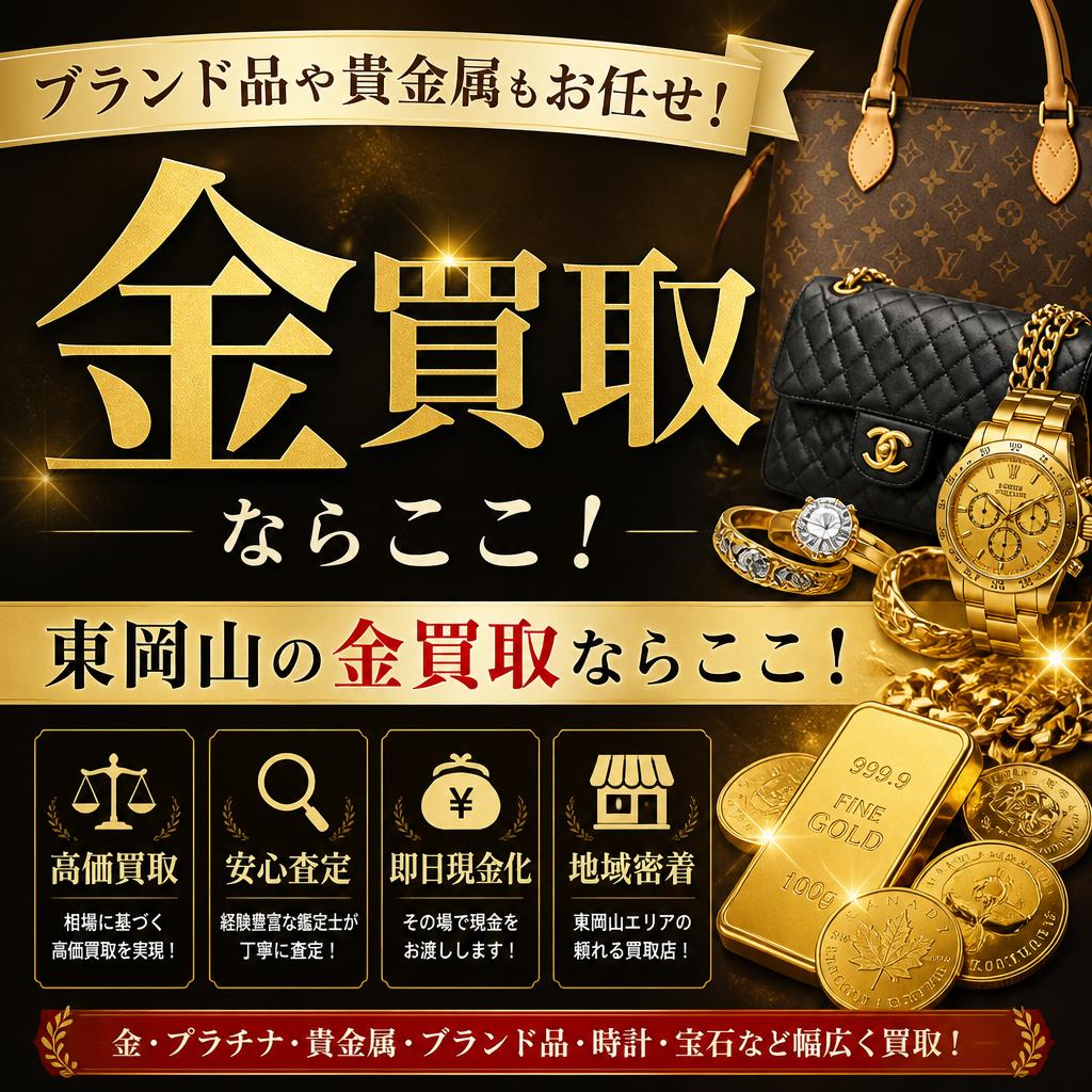 ブランド品や貴金属もお任せ！東岡山の金買取ならここ！