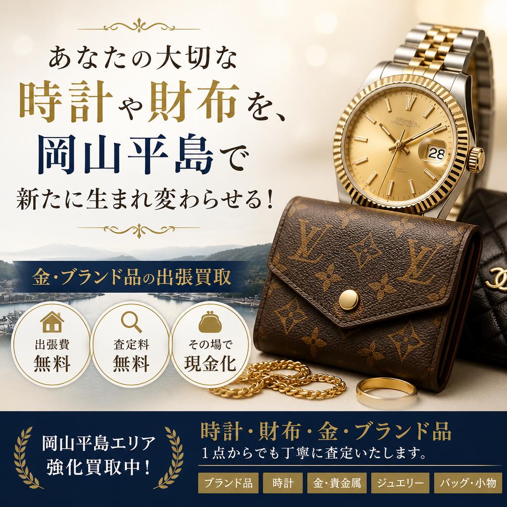 あなたの大切な時計や財布を、岡山平島で新たに生まれ変わらせる！金・ブランド品の出張買取