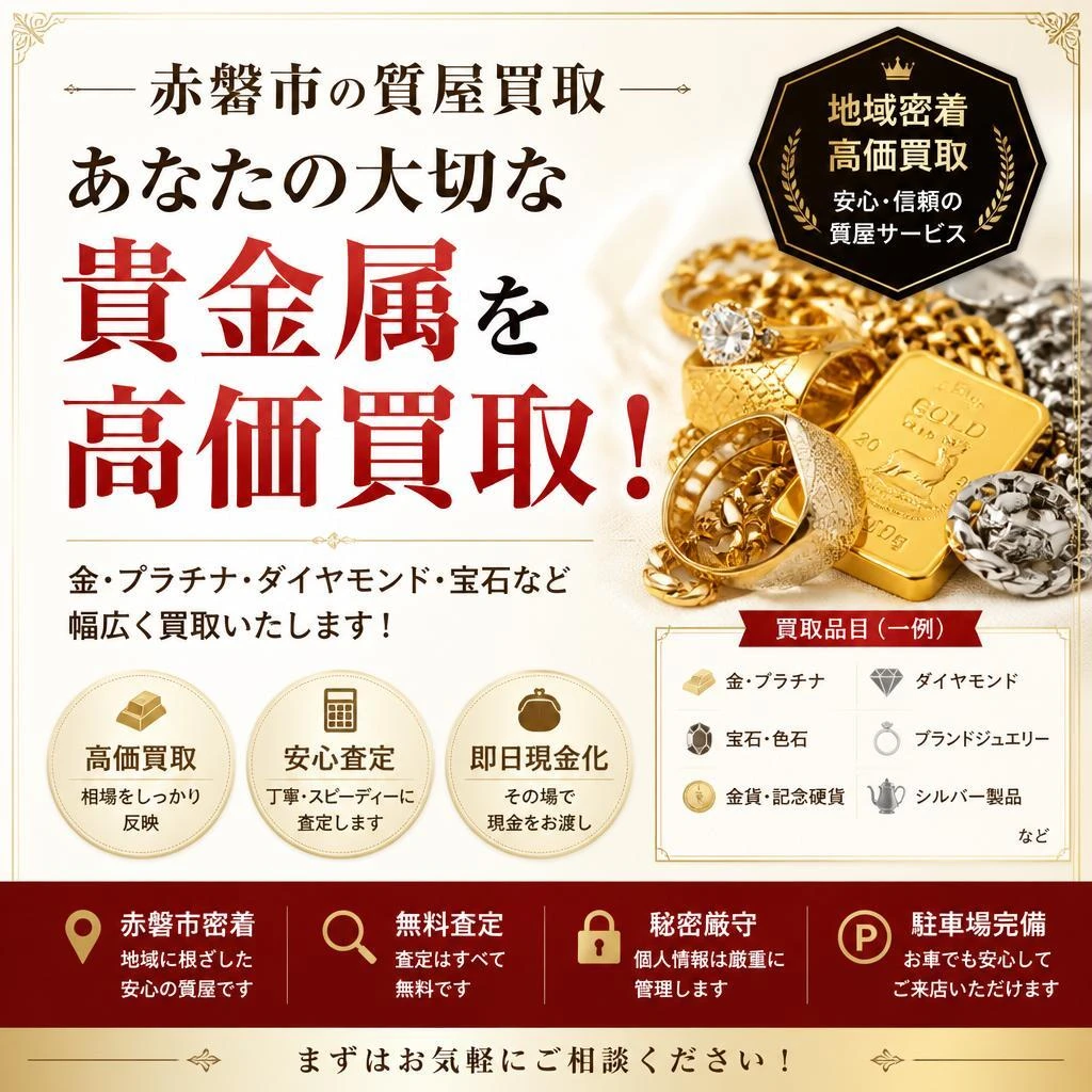 赤磐市の質屋買取 - あなたの大切な貴金属を高価買取！