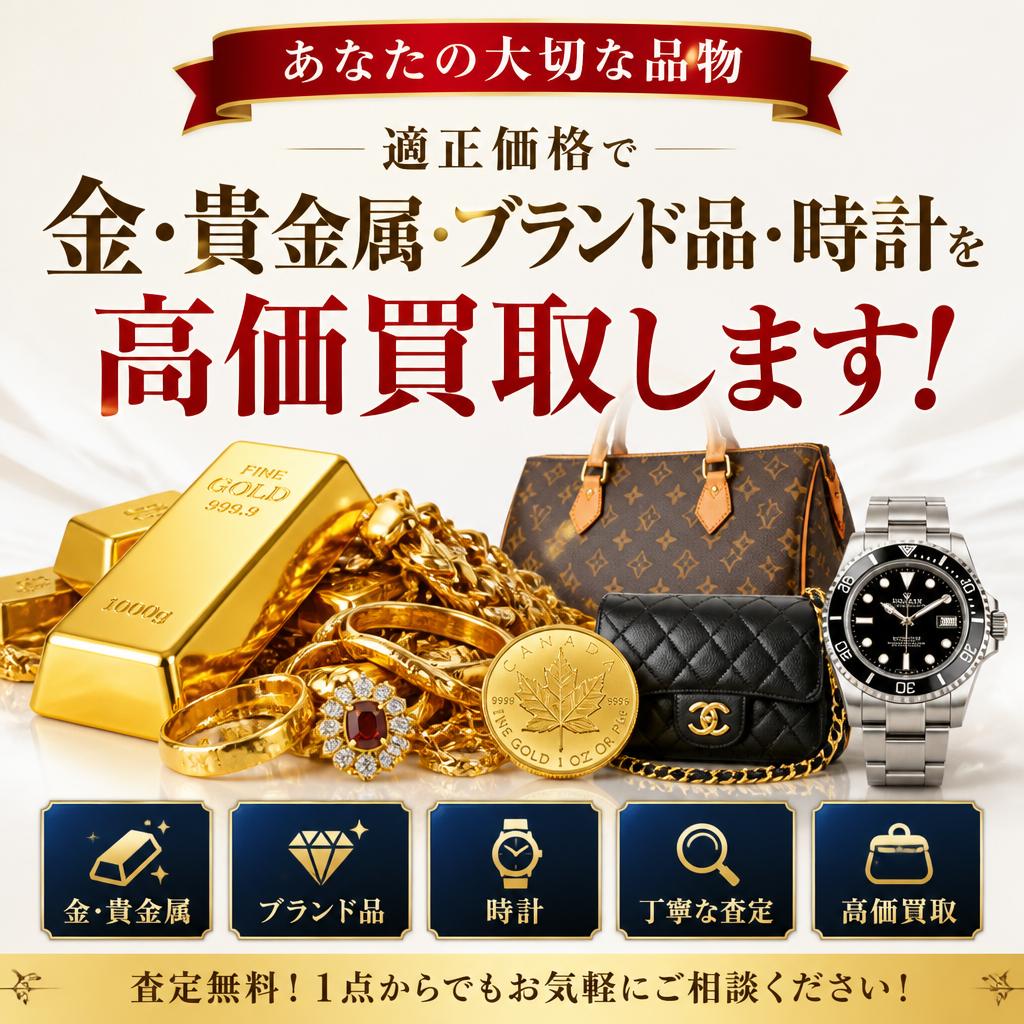 あなたの大切な品物、適正価格で金・貴金属・ブランド品・時計を高価買取します！