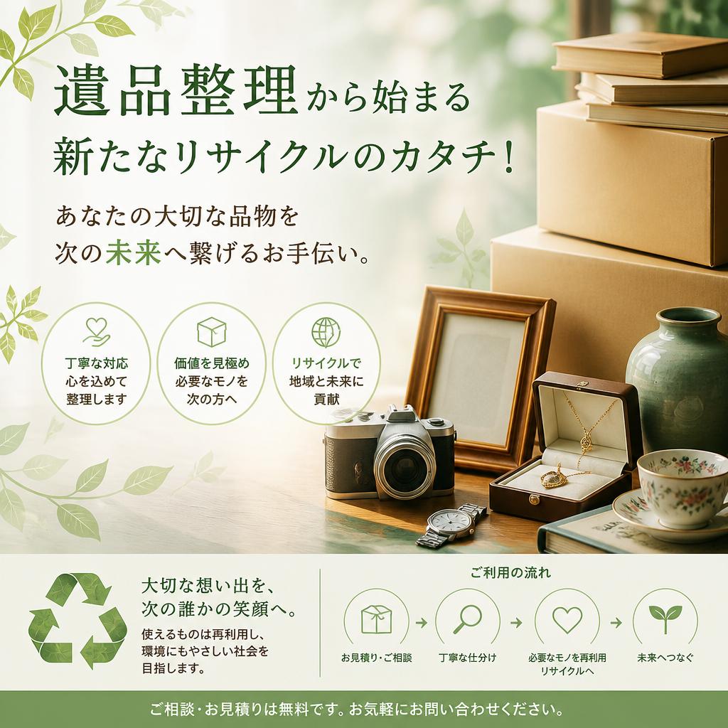 遺品整理から始まる新たなリサイクルのカタチ！あなたの大切な品物を次の未来へ繋げるお手伝い。