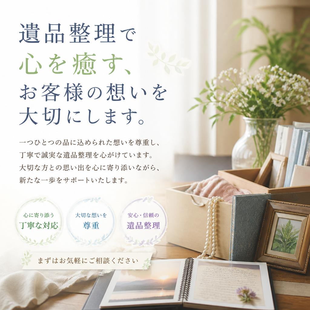 遺品整理で心を癒す、お客様の想いを大切にします。
