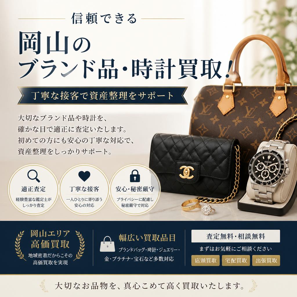 信頼できる岡山のブランド品・時計買取！丁寧な接客で資産整理をサポート