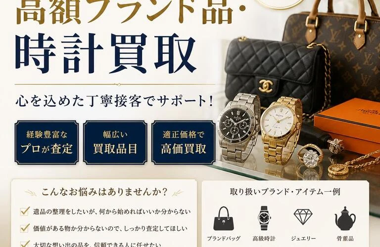 遺品整理のプロフェッショナルによる高額ブランド品・時計買取、心を込めた丁寧接客でサポート！