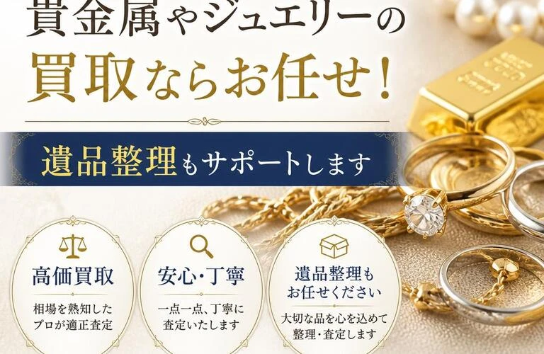 東岡山で貴金属やジュエリーの買取ならお任せ！遺品整理もサポートします