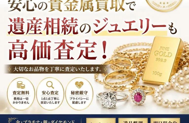 赤磐市の皆様！安心の貴金属買取で遺産相続のジュエリーも高価査定！
