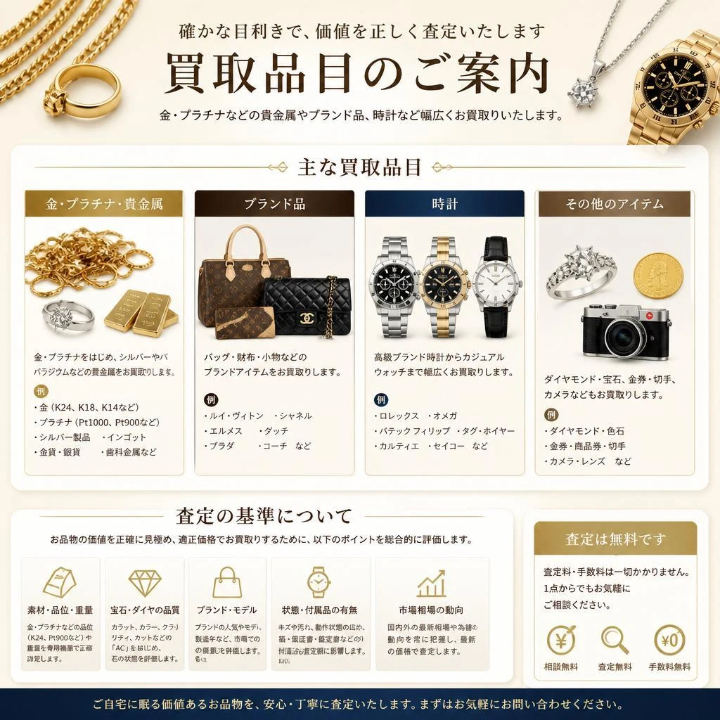 幅広い買取品目
