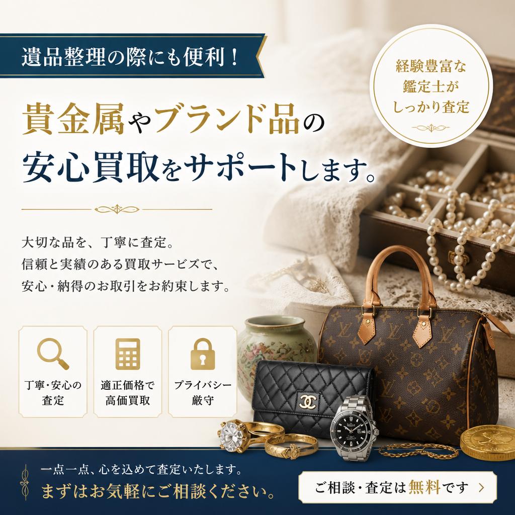 遺品整理の際にも便利！貴金属やブランド品の安心買取をサポートします。