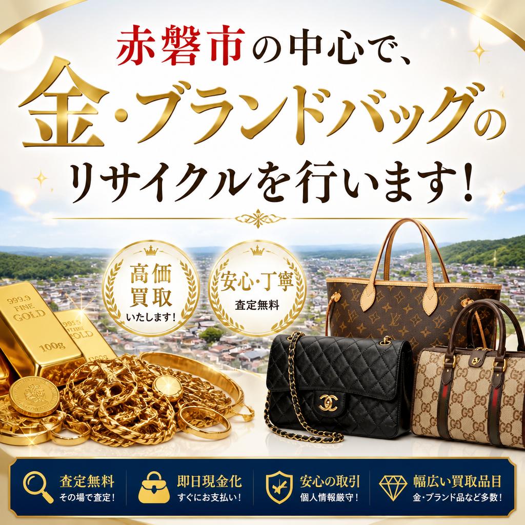 赤磐市の中心で、金・ブランドバッグのリサイクルを行います！