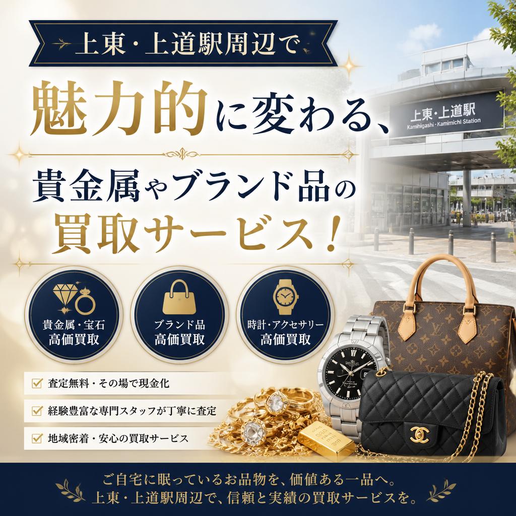 「上東・上道駅周辺で魅力的に変わる、貴金属やブランド品の買取サービス！」