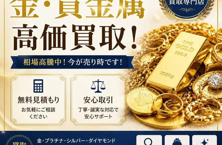 東岡山で金・貴金属を高価買取！無料見積もりで安心取引