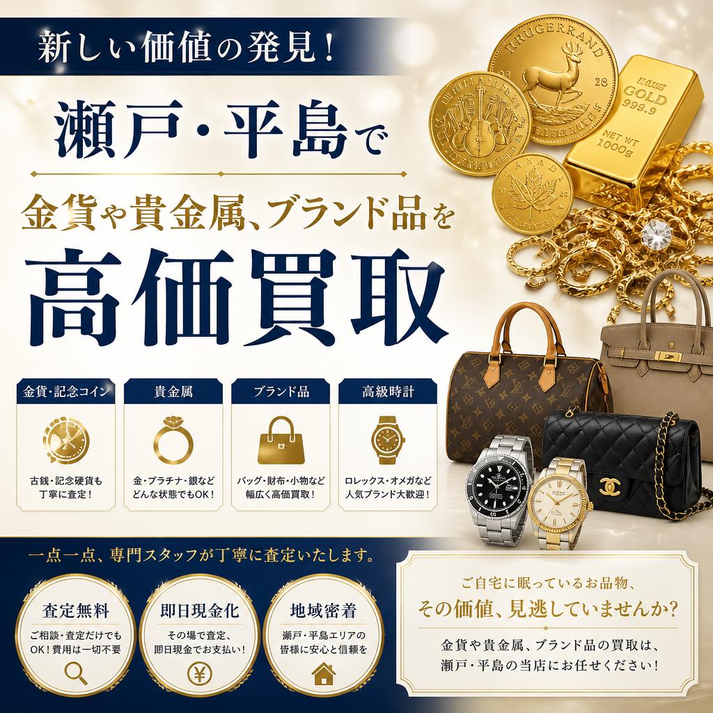新しい価値の発見！瀬戸・平島で金貨や貴金属、ブランド品を高価買取