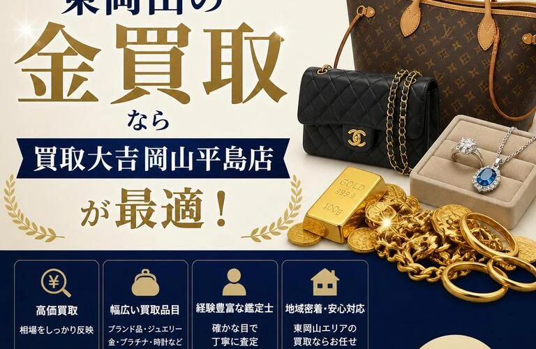 ブランドバッグやジュエリーの買取もお任せ、東岡山の金買取なら買取大吉岡山平島店が最適！